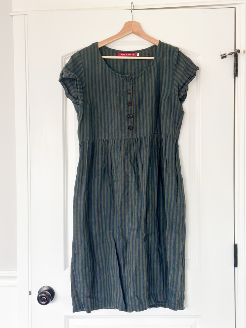 Pyne & Smith Medium Stripe Midi Dress in Navy Blue